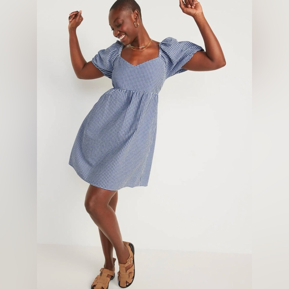 Old Navy Fit & Flare Puff-Sleeve Seersucker All-Day Mini Dress Size Large